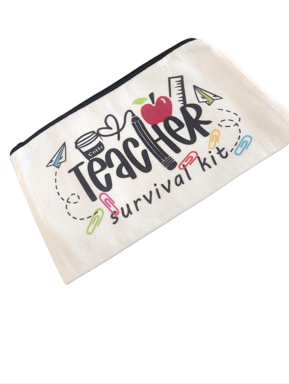 Teacher Appreciation Thank You Gift Canvas Cosmetic Zip Case Bag 8.5"x5" NWOT
